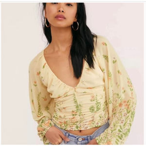 Free People Final Rose Floral Ruched Top-Sz M